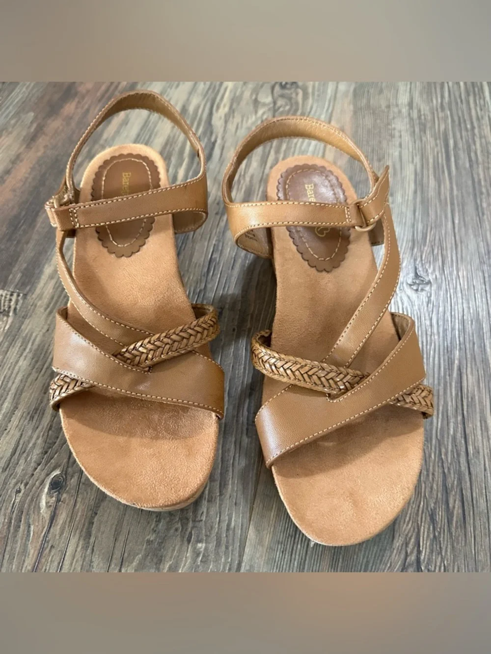Baretraps brown cork wedge sandals women’s 8 Nichole braided strappy heels